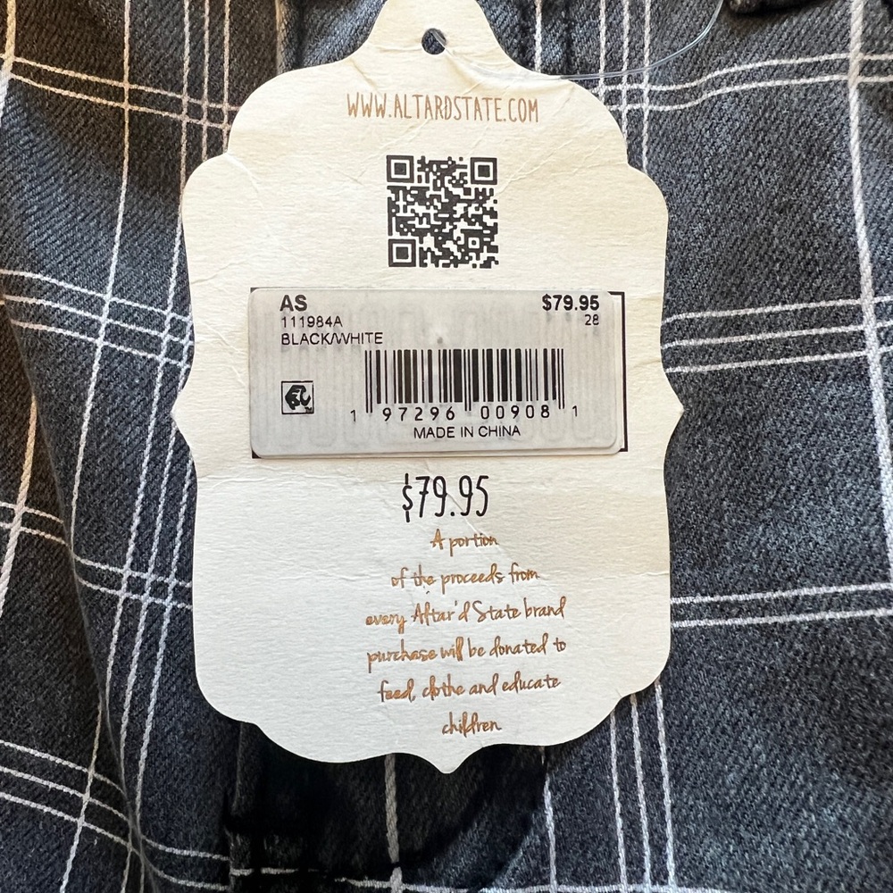 Altar'd State Black Plaid Jeans with White Windowpane - Picture 6 of 9
